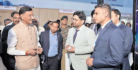 Hindustan Shipyard Limited (HSL) CMD Capt G. Venkateswarlu and staff participate in National Defence Industry Conclave at Manekshaw Centre, New Delhi.