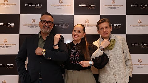 Left to Right: Rahul Shukla, VP & CSMO, Watches Division, Titan Company Limited,  Inga Alexandrovna Duffy-Shorokhova, Marketing Head of Alexander Shorokhoff Uhrenmanufaktur GmbH, Alexander Shorokhov, CEO of Alexander Shorokhoff Uhrenmanufaktur GmbH.