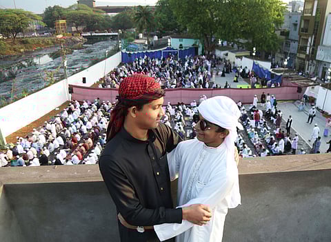 Muslim community take part in Eid ul-Fitr prayers on Ramzan Festival in Visakhapatnam on Saturday.