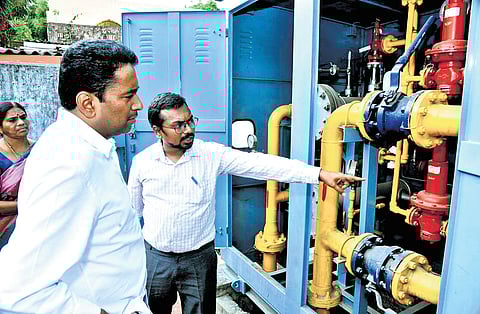 NTR District Collector reviewing facilities at the Bhagyanagar Gas Limited regulating Station in Vijayawada on Sunday.