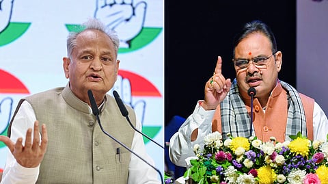 Congress leader and former CM Ashok Gehlot (L); Rajasthan Chief Minister Bhajanlal Sharma.