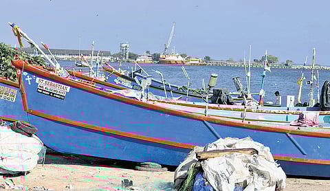Fishing boats moored at the Vaddy harbour in Kollam 