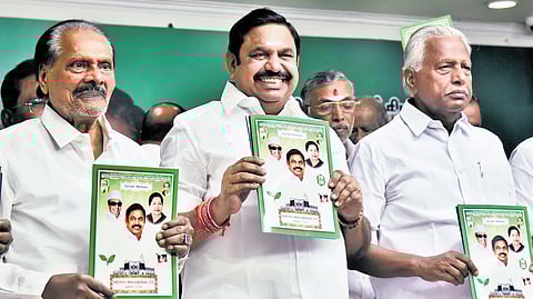 AIADMK general secretary Edappadi K Palaniswami releasing the poll manifesto in Chennai on Tuesday