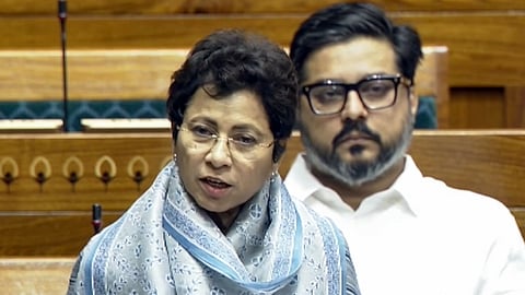 Congress MP Selja Kumari speaks in Lok Sabha during the Budget Session of Parliament, New Delhi, on Monday.