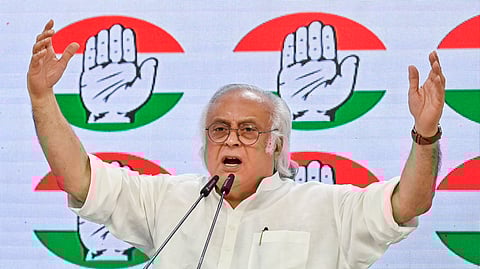 Congress General Secretary Jairam Ramesh addresses a press conference at the AICC headquarters in New Delhi.