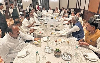 Karnataka Deputy Chief Minister DK Shivakumar at a dinner meet in Delhi.