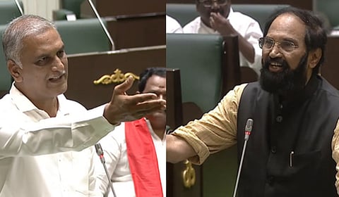 Civil Supplies Minister N Uttam Kumar Reddy and BRS deputy floor leader T Harish Rao.