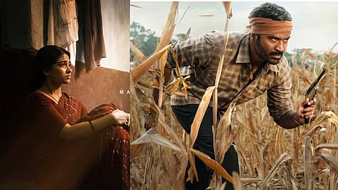 (L) Mamitha Baiju in Kara; (R) A poster from the film featuring Dhanush