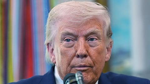 President Donald Trump speaks during the swearing in for Homeland Security Secretary Markwayne Mullin in the Oval Office of the White House, Tuesday, March 24, 2026, in Washington.
