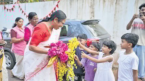 LDF candidate K K Shailaja campaigns in Peravoor assembly constituency on Thursday 