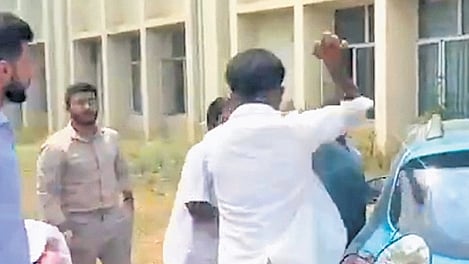 Á video grab of students thrashing Abdul Rehaman Sharif (inset)