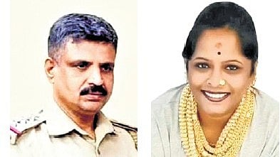 Inspector Papanna (L) & the woman Yashaswini Gowda