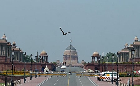 Deserted view of Kartavya Path on a hot summer day in New Delhi.