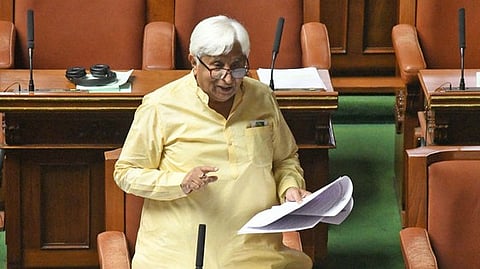 Minister H K Patil addressing during the Assembly Session at Vidhana Soudha, in Bengaluru.