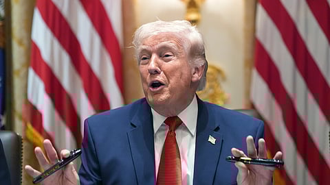 President Donald Trump speaks during a Cabinet meeting at the White House, Thursday, March 26, 2026, in Washington.