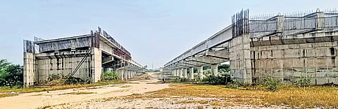 The under-construction Arakkonam-Kancheepuram section of the expressway.