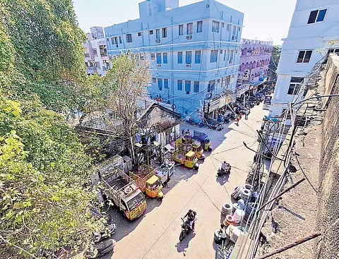 Aerial shots of the narrow streets of George Town that have developed in a haphazard manner.