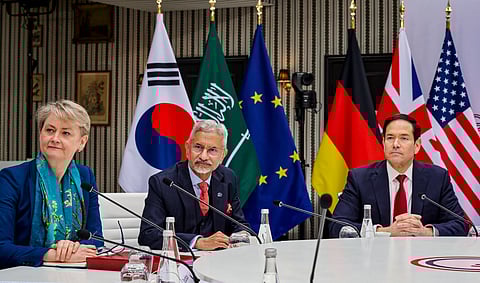 In this image posted on March 27, 2026, External Affairs Minister S. Jaishankar during the G7 Foreign Ministers Meeting (G7 FMM) session, in France. 
