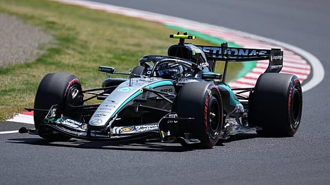 Mercedes driver Andrea Kimi Antonelli of Italy steers his car during the first practice session Japanese Formula One Grand Prix in Suzuka, Japan, Friday, March 27, 2026.