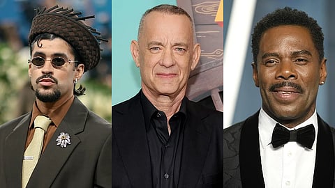 Tom Hanks (centre), Bad Bunny (L) and Colman Domingo (R)
