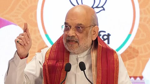 Union Home Minister Amit Shah addresses a press conference in Kolkata on Saturday, March 28, 2026.