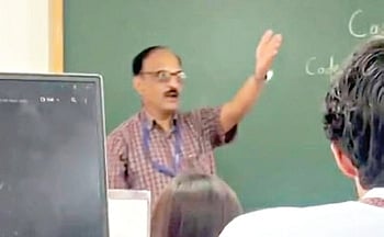 A video grab of Professor Dr Muralidhar Deshpande talking to the student