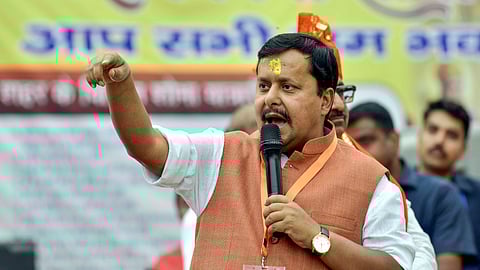BJP National President Nitin Nabin addresses a gathering during the Ramnavmi Shobha Yatra in Patna, March 27, 2026.