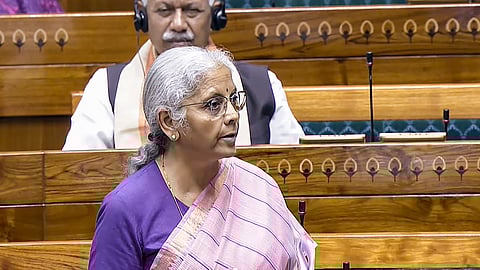Union Finance Minister Nirmala Sitharaman speaks in the Lok Sabha during the second part of the Budget session of Parliament, in New Delhi, Monday, March 30, 2026.