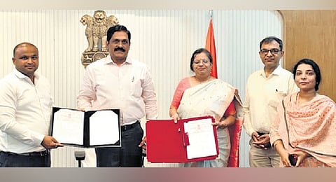 MoU signed between SCAP and CSIR-NIScPR, with MT Krishna Babu, Venkateswarlu Kesineni, and CSIR scientists named as nodal officers.