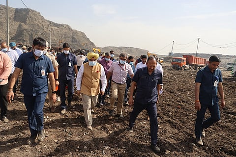 Lieutenant Governor Sandhu during the visit to Bhalswa site on Monday.