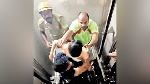 Screengrab of the stuck passengers being rescued