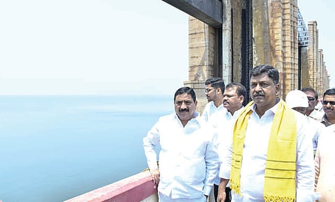 Finance Minister Payyavula Keshav inspects dam works in Karnataka.