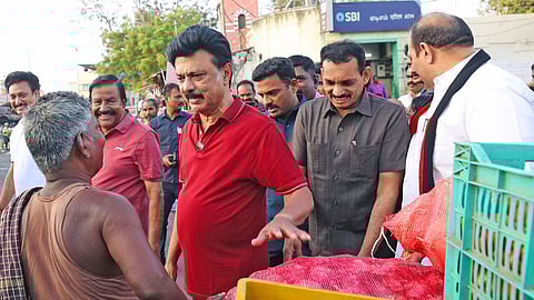 Chief Minister M K Stalin on Wednesday began his morning walk at the busy Tiruchy Gandhi market by canvassing support for DMK candidate Inigo Irudhayaraj