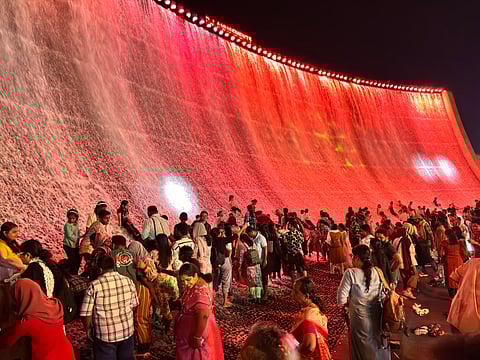 Summer expo with a giant waterfall