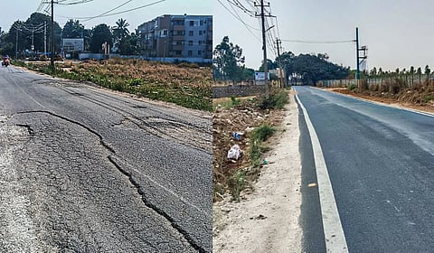 The before and after of the only major road connecting Billapura, a town beside Bengaluru, and Kallahalli.