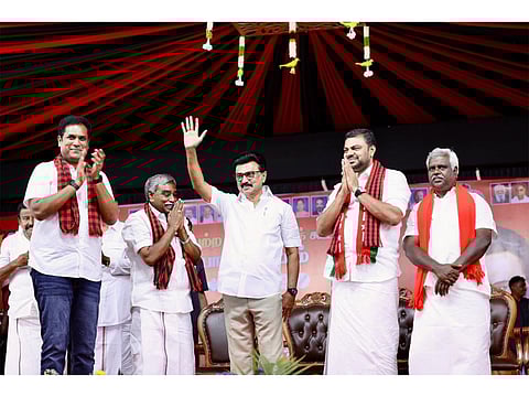 The survey indicates a strong lead for DMK and its allies, while the AIADMK and its coalition are projected to win between 38 and 42 seats, capturing 29% of the vote share. 