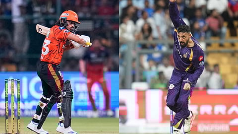 SRH's Ishan Kishan (L) and KKR's Varun Chakravarthy