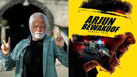 Sanjay Mishra (left) and a poster from Arjun Bewakoof