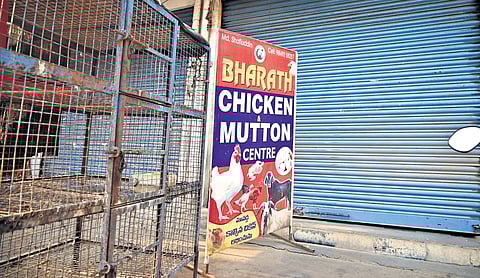 A closed chicken shop in Karimnagar on Tuesday.