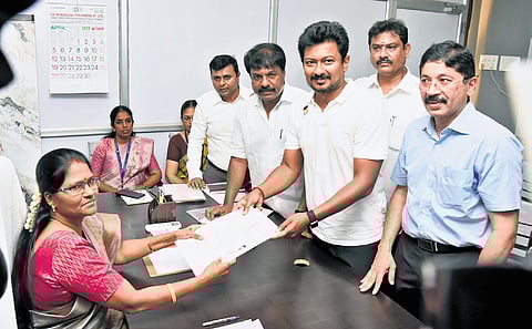 Chepauk-Thiruvallikeni constituency candidate and Deputy CM Udhayanidhi Stalin filed his nomination on Thursday 