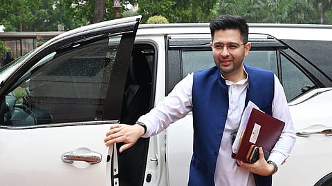 AAP MP Raghav Chadha at the Parliament premises during the ongoing budget session in New Delhi, March 27, 2026.