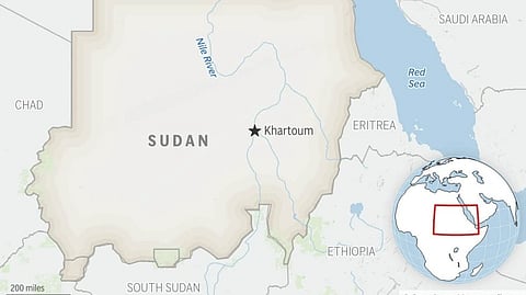 This is a locator map for Sudan with its capital, Khartoum.