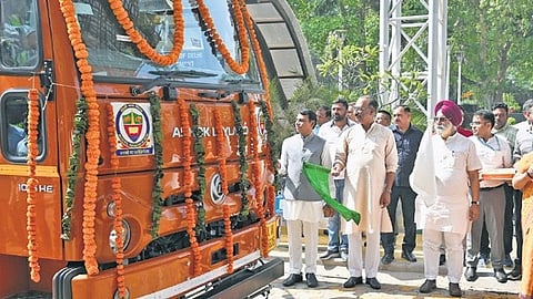 Mayor Raja Iqbal Singh during the flag-off ceremony of MCD vehicles.