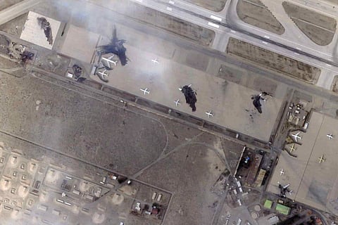 This satellite image from Planet Labs PBC shows damage after airstrikes targeting Mehrabad International Airport in Tehran, Iran, March 7, 2026. 