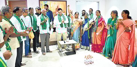 Farmers and women felicitate Vijayawada West MLA YS Chowdary 