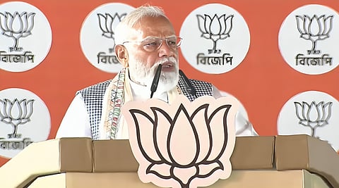Prime Mininster Narendra Modi addressing his first rally in Cooch Behar in North Bengal.