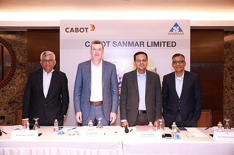 (Left-Right): Vijay Sankar (second from left), Chairman, The Sanmar Group; Dr. Krishna Kumar Rangachari (third from left), Director, Cabot Sanmar
Limited; Sean D. Keohane (fourth from left), President and CEO, Cabot Corporation, USA; and Stephen Knight, Facility General Manager, Performance Additives – FMO, Cabot Carbon Limited; at the groundbreaking ceremony at Mettur, Tamil Nadu, on March 31, 2026