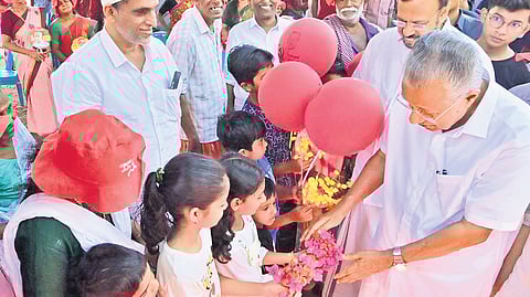 LDF workers receiving Pinarayi Vijayan at a convention in Vengad, Kannur