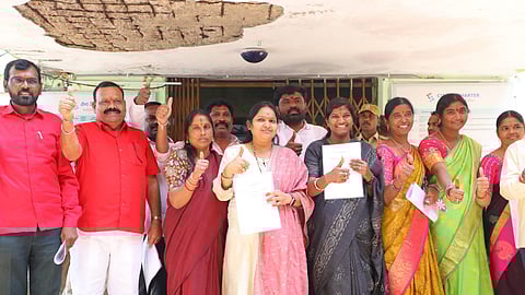 BRS councillor Godishela Sandhya Rani was elected chairman with the support of CPI. M Saritha of the CPI was elected vice-chairman