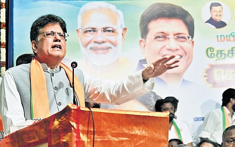 Union Minister Piyush Goyal campaigning for BJP’s Mylapore candidate Tamilisai  Soundararajan at RA Puram in Chennai 